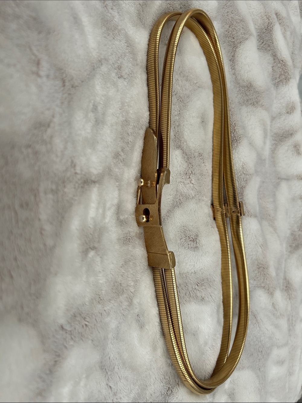 Vintage Accessocraft NYC double-strand gold-tone omega chain stretch belt.